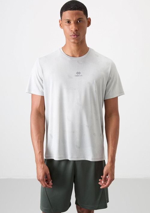 Taş Polyester Nefes Alan Jakarlı İnce Esnek Standart Fit Erkek Performans T-Shirt - 88397