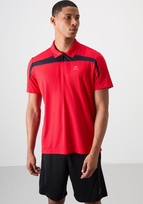 Kırmızı Polyester Nefes Alan Dokulu İnce Esnek Standart Fit Polo Yaka Erkek Performans T-Shirt - 883