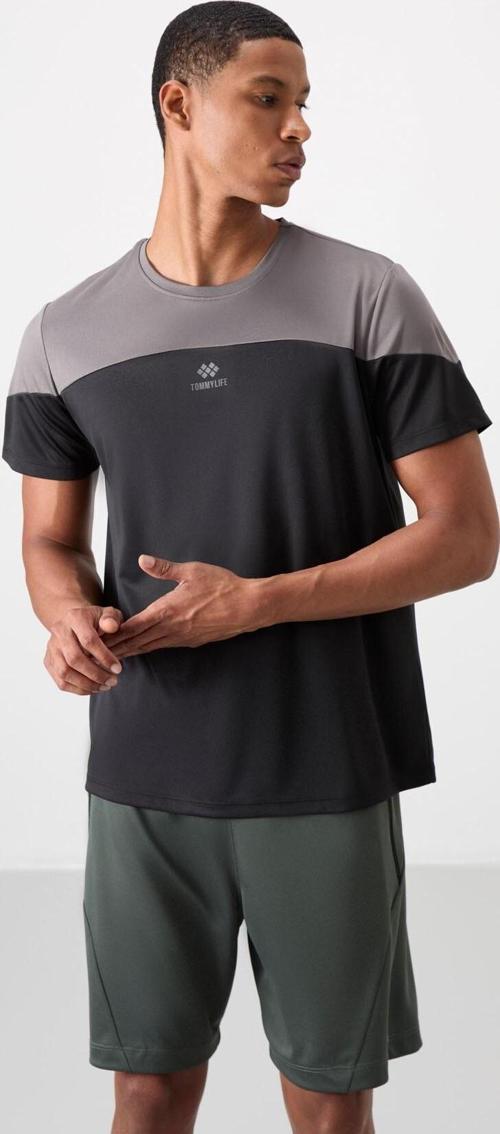 Siyah Polyester Nefes Alan Dokulu İnce Esnek Standart Fit Erkek Performans T-Shirt - 88386