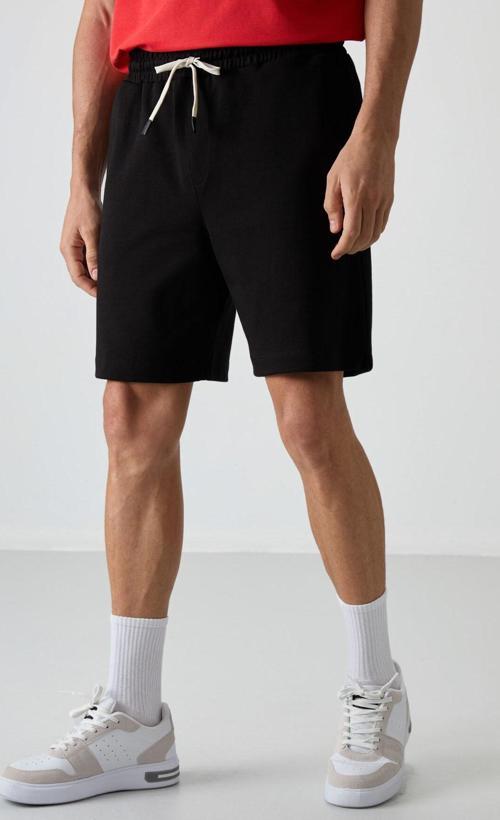 Siyah Pamuklu Kalın Yumuşak Dokulu Comfort Fit Basic Erkek Şort - 81274