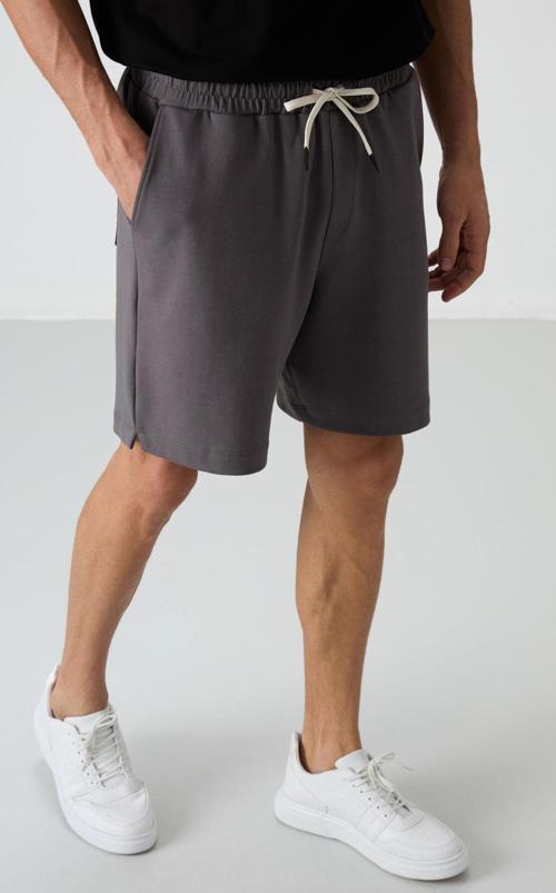 Koyu Gri Pamuklu Kalın Yumuşak Dokulu Comfort Fit Basic Erkek Şort - 81274