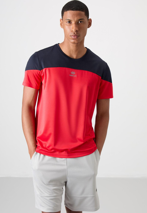 Kırmızı Polyester Nefes Alan Dokulu İnce Esnek Standart Fit Erkek Performans T-Shirt - 88386