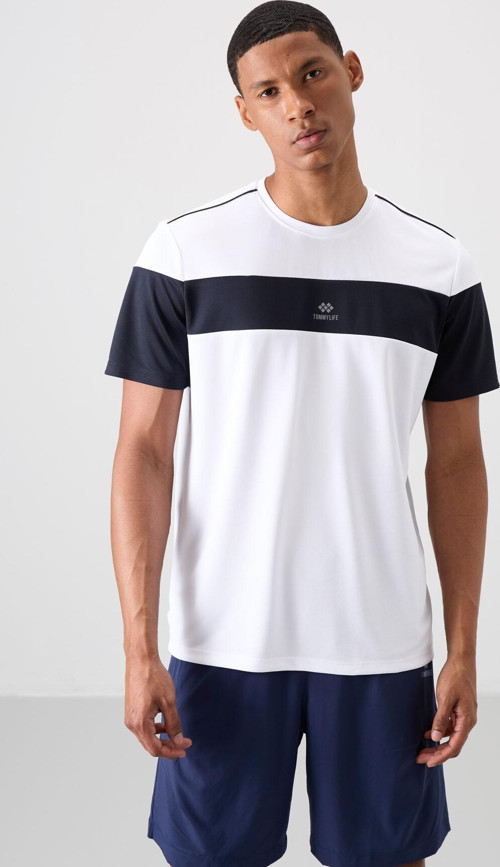 Beyaz Polyester Nefes Alan Dokulu İnce Esnek Standart Fit Erkek Performans T-Shirt - 88396