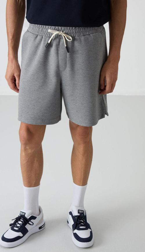 Gri Melanj Pamuklu Kalın Yumuşak Dokulu Comfort Fit Basic Erkek Şort - 81274