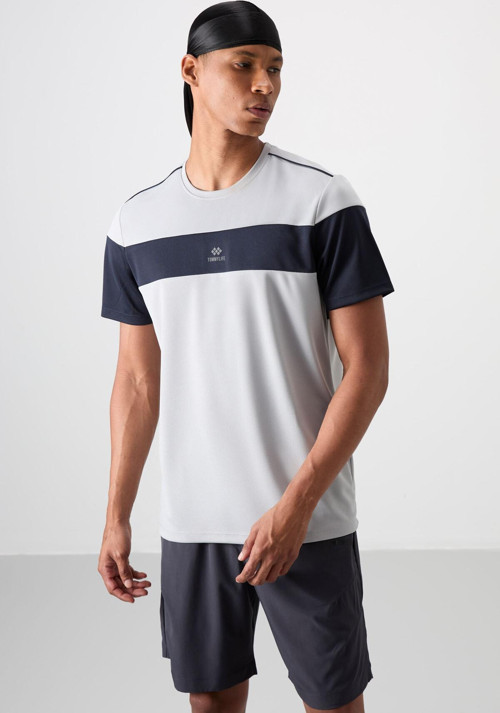 Gri Polyester Nefes Alan Dokulu İnce Esnek Standart Fit Erkek Performans T-Shirt - 88396