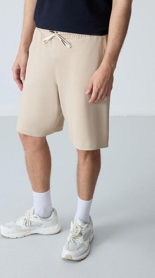 Bej Pamuklu Kalın Yumuşak Dokulu Standart Fit Basic Erkek Şort  - 81275