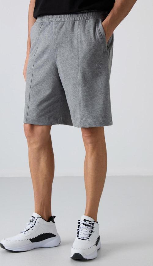 Gri Melanj Pamuklu Kalın Yumuşak Dokulu Comfort Fit Basic Erkek Şort - 81261