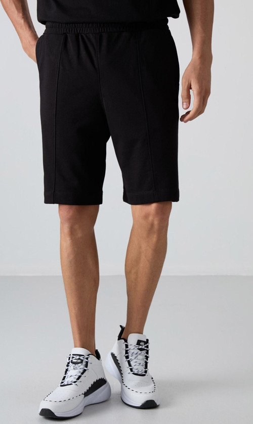 Siyah Pamuklu Kalın Yumuşak Dokulu Comfort Fit Basic Erkek Şort - 81261