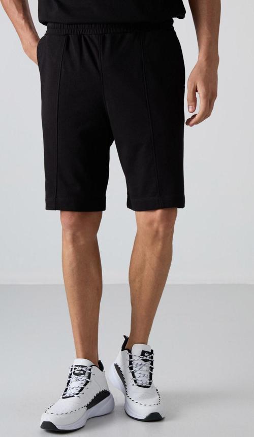 Siyah Pamuklu Kalın Yumuşak Dokulu Comfort Fit Basic Erkek Şort - 81261