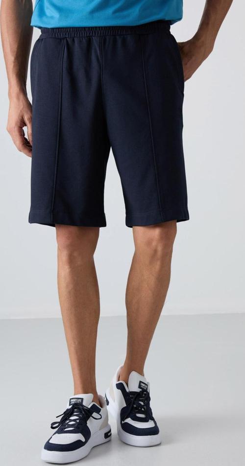 Lacivert Pamuklu Kalın Yumuşak Dokulu Comfort Fit Basic Erkek Şort - 81261