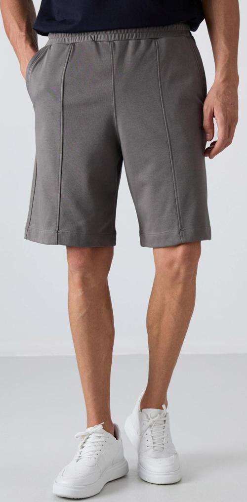 Koyu Gri Pamuklu Kalın Yumuşak Dokulu Comfort Fit Basic Erkek Şort - 81261