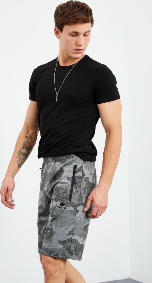 Gri Melanj Kamuflaj Desenli Standart Kalıp Erkek Şort - 81157