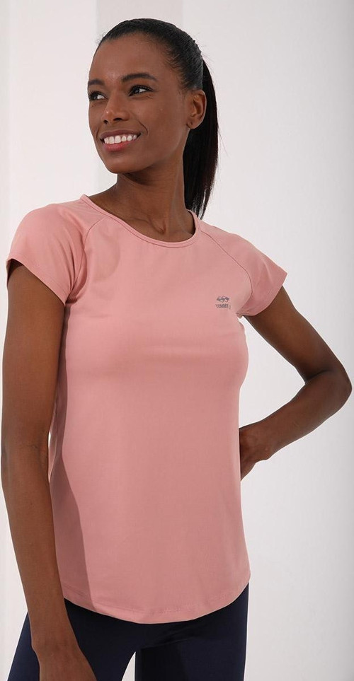 Pudra Sırt Pencereli Kısa Kol Standart Kalıp O Yaka Kadın T-Shirt - 97101