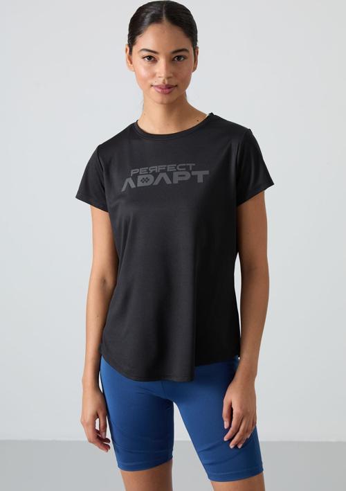 Siyah Polyester Nefes Alan Dokulu İnce Esnek Standart Fit Performans Kadın T-Shirt - 97283