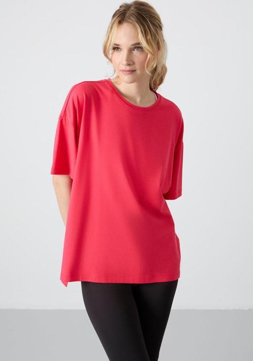 Rose Penye Modal Yumuşak Tuşeli Oversize Fit Basic Kadın T-Shirt- 97285