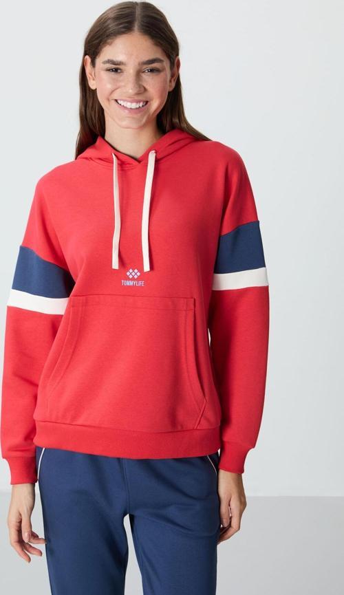Fiesta Kompakt Pamuklu Kalın Pürüzsüz Dokulu Kapüşonlu Oversize Fit Kadın Sweatshirt - 97290