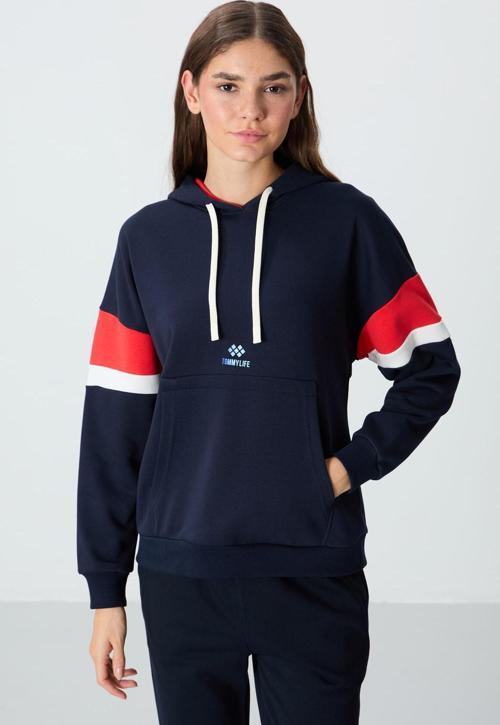 İndigo Kompakt Pamuklu Kalın Pürüzsüz Dokulu Kapüşonlu Oversize Fit Kadın Sweatshirt - 97290