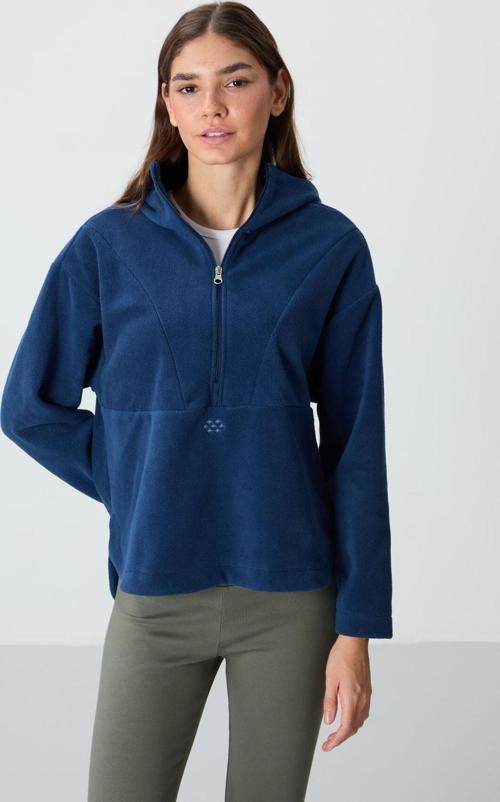 Parlament Kalın Yumuşak Dokulu Kapüşonlu Oversize Nakışlı Polar Kadın Sweatshirt -97286