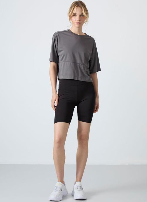 Siyah Polyester Esnek Standart Fit Performans Kadın Biker Tayt - 91012