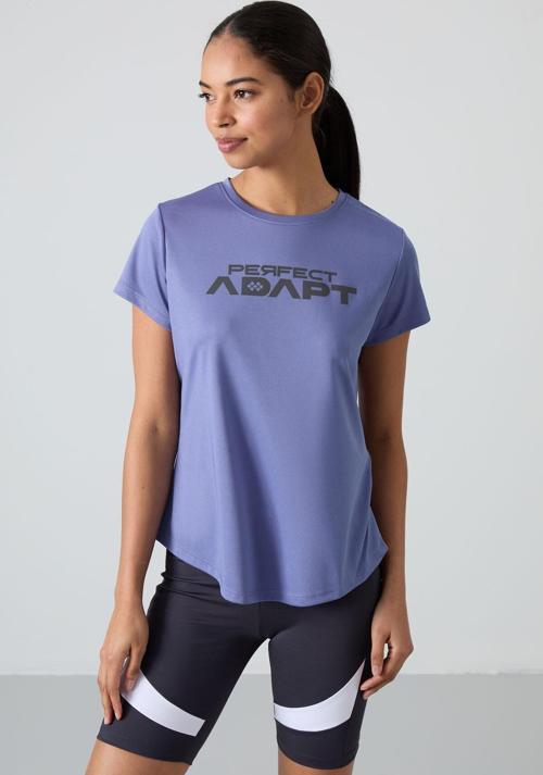 Eflatun Polyester Nefes Alan Dokulu İnce Esnek Standart Fit Performans Kadın T-Shirt - 97283
