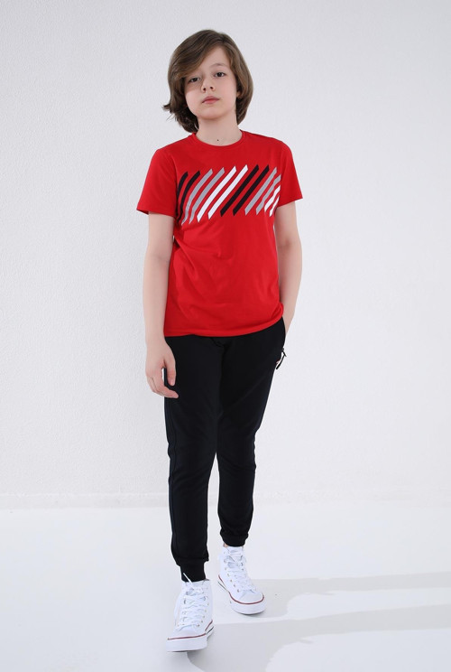 Lacivert Erkek Çocuk Jogger Fermuarlı Cep Standart Kalıp Manşetli Eşofman Alt - 64042