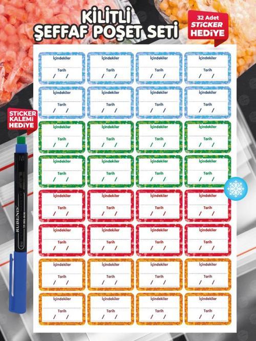 Kilitli Torba Kilitli Buzdolabı Poşeti Şeffaf Naylon Torba Kilitli Saklama Poşeti Seti-T1157