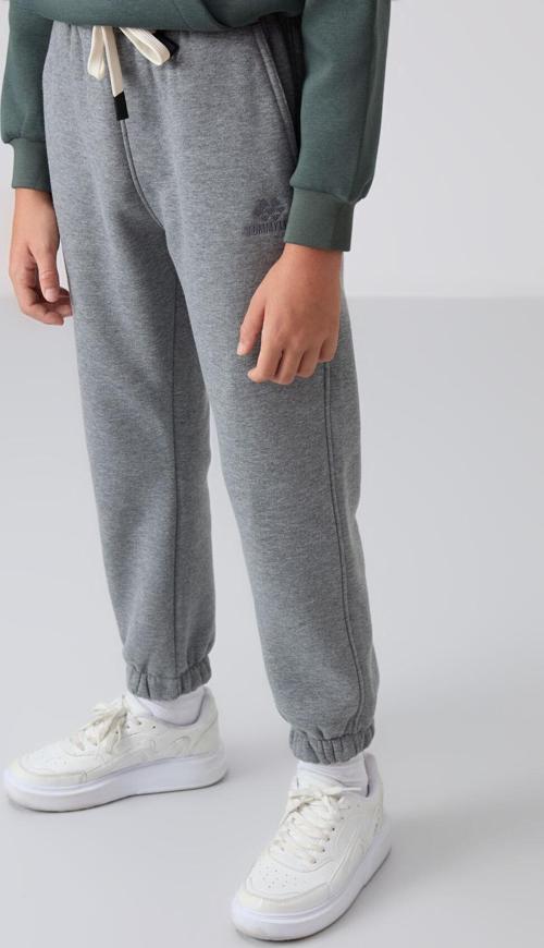 Gri Melanj Pamuklu Kalın İçi Tüylü Yumuşak Dokulu Standart Fit Baskılı Erkek Çocuk Eşofman Alt - 112