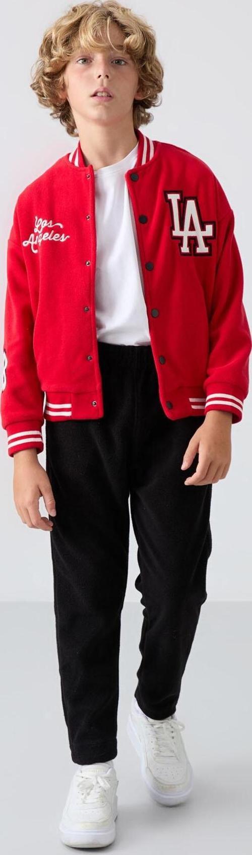 Siyah Kalın Yumuşak Dokulu Standart Fit Nakışlı Polar Erkek Çocuk Eşofman Alt - 11219