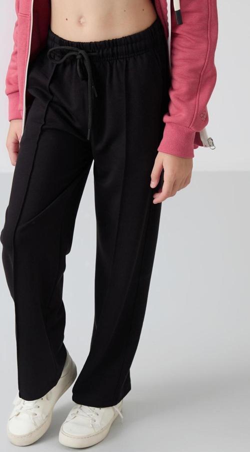 Siyah Cepli Ön Dikiş Detaylı Geniş Paça Kız Çocuk Eşofman Altı -75144