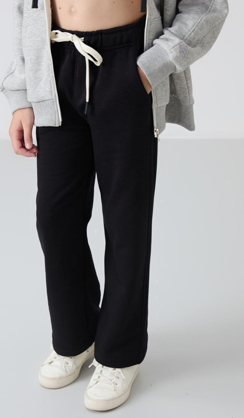 Siyah Pamuklu İçi Tüylü Yumuşak Dokulu Standart Fit Nakışlı Kız Çocuk Eşofman Alt - 75146