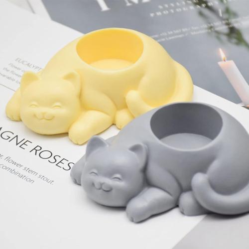 Sevimli Kedi - Tealight Mumluk - Set - Boya ve Fırça Hediyeli