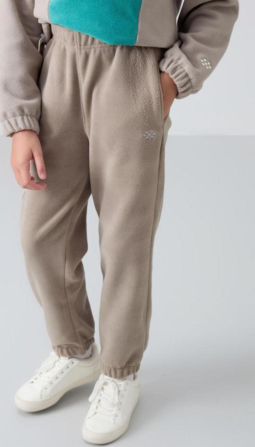 Koyu Bej Kalın Yumuşak Dokulu Standart Fit Nakışlı Polar Kız Çocuk Eşofman Alt - 75155