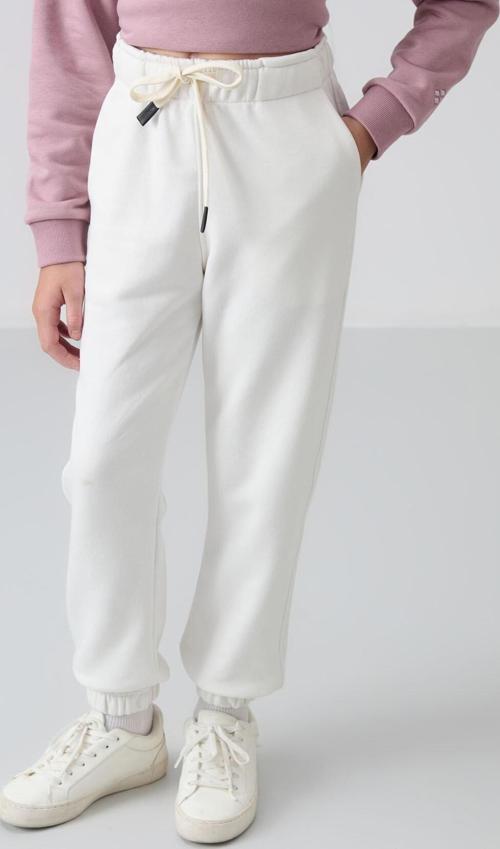 Ekru Pamuklu İçi Tüylü Yumuşak Dokulu Standart Fit Nakışlı Kız Çocuk Eşofman Alt - 75158