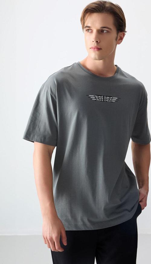 Haki %100 Pamuk Kalın Yumuşak Dokulu Oversize Fit Baskılı Erkek T-Shirt - 88356