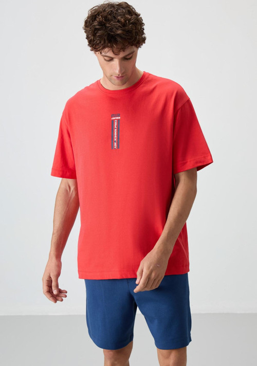 Fiesta %100 Pamuk Kalın Yumuşak Dokulu Oversize Fit Baskılı Erkek T-Shirt - 88360