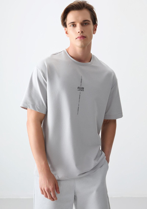 Taş Pamuklu Kalın Yumuşak Dokulu Oversize Fit Baskılı Erkek T-Shirt - 88373