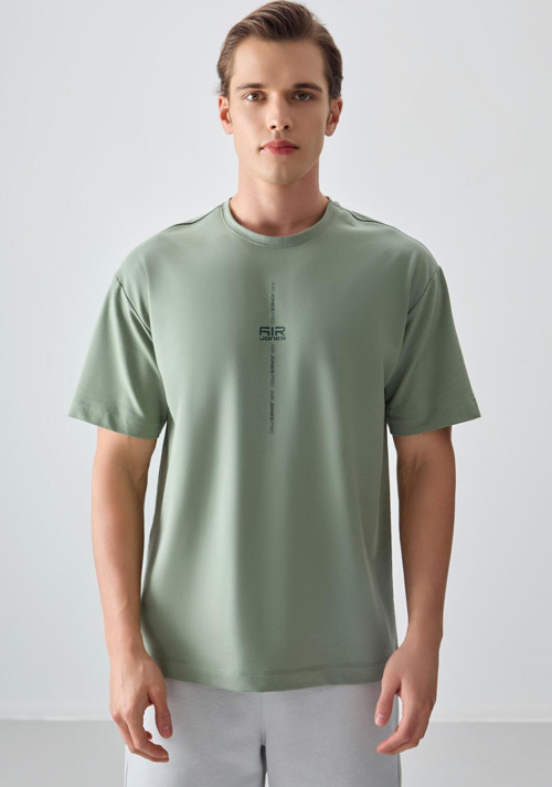 Açık Yeşil Pamuklu Kalın Yumuşak Dokulu Oversize Fit Baskılı Erkek T-Shirt - 88373