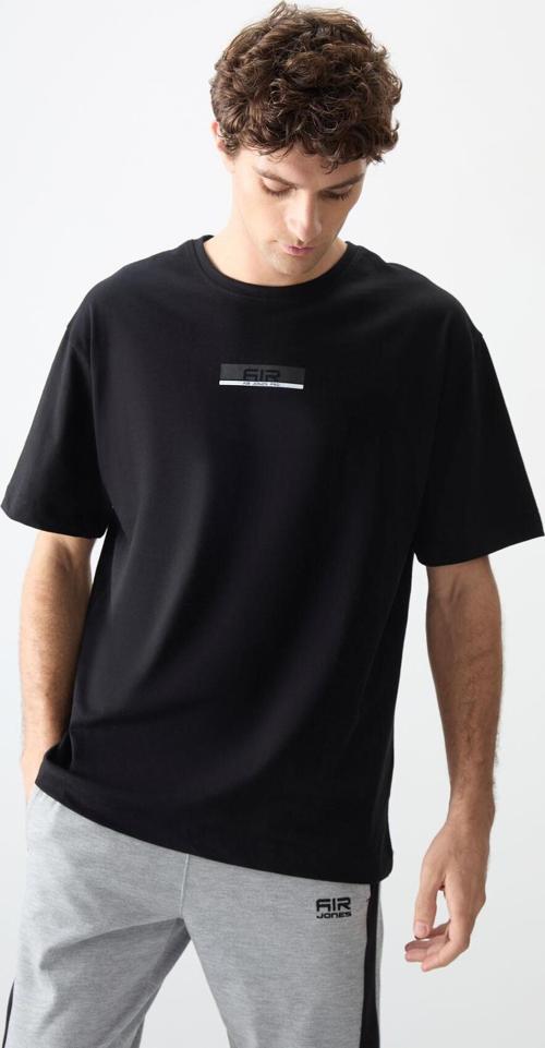 Siyah %100 Pamuk Kalın Yumuşak Dokulu Oversize Fit Baskılı Erkek T-Shirt - 88359