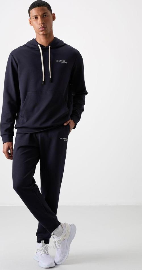 Lacivert Pamuklu Kalın Yumuşak Dokulu Comfort Fit Nakışlı Erkek Eşofman Takım - 85255