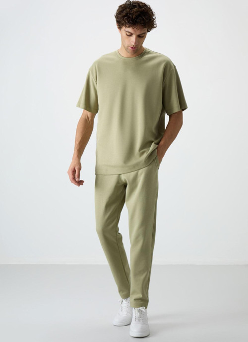 Açık Çağla Pamuklu Kalın Yumuşak Dokulu Oversize Fit Basic Erkek Eşofman Takım - 85251