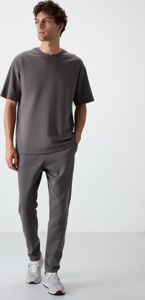 Koyu Gri Pamuklu Kalın Yumuşak Dokulu Oversize Fit Basic Erkek Eşofman Takım - 85251