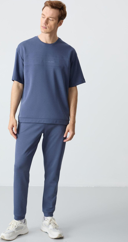 Petrol Pamuklu Kalın Yumuşak Dokulu Oversize Fit Basic Erkek Eşofman Takım - 85261