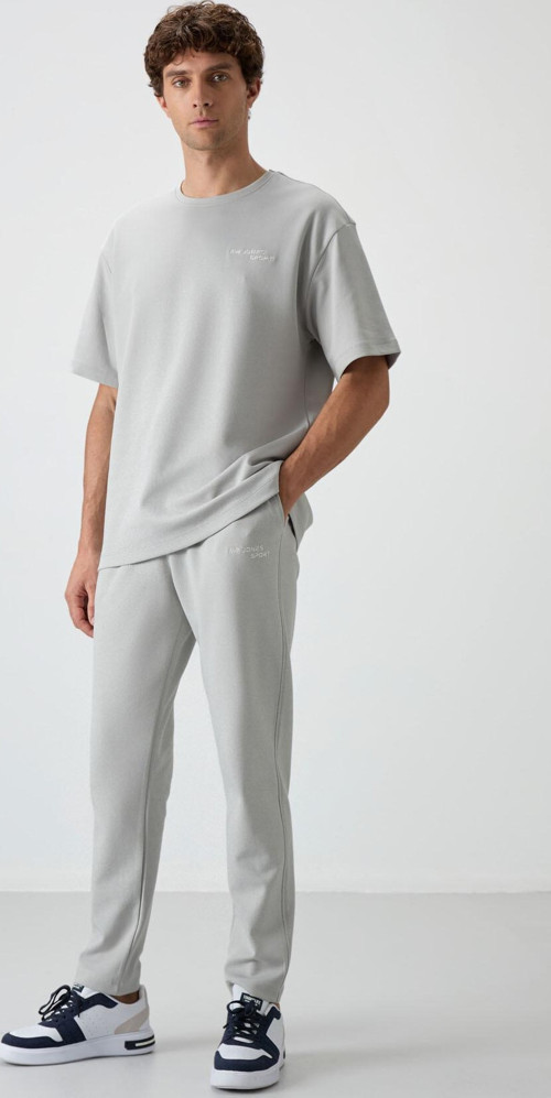 Taş Pamuklu Kalın Yumuşak Dokulu Oversize Fit Nakışlı Erkek Eşofman Takım - 85252