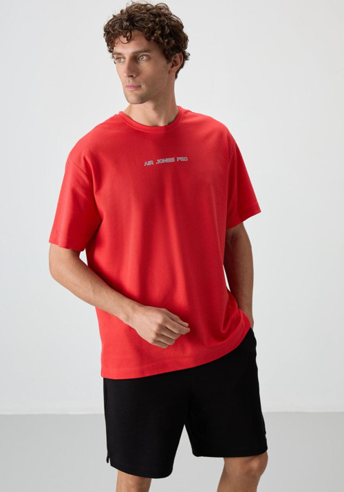 Fiesta Pamuklu Kalın Yüzeyi Dokulu Oversize Fit Baskılı Erkek T-Shirt - 88364