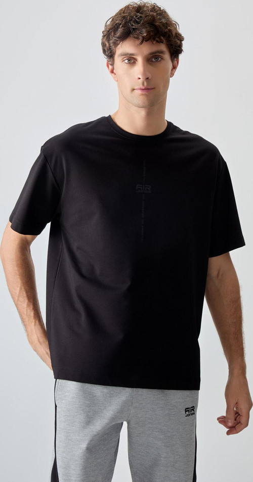 Siyah Pamuklu Kalın Yumuşak Dokulu Oversize Fit Baskılı Erkek T-Shirt - 88373