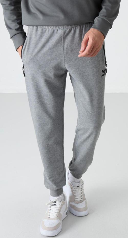 Gri Melanj Fermuar Cepli Standart Kalıp Jogger Erkek Eşofman Alt - 84587