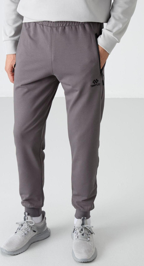 Koyu Gri Fermuar Cepli Standart Kalıp Jogger Erkek Eşofman Alt - 84587