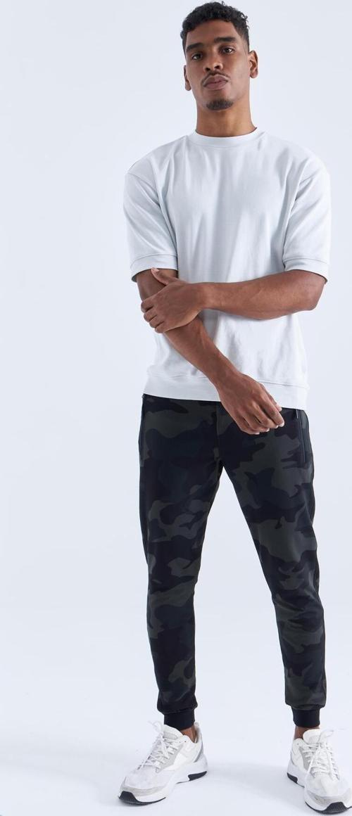 Siyah Gölge Kamuflaj Desenli Dar Kalıp  Jogger Erkek Eşofman Alt - 84754