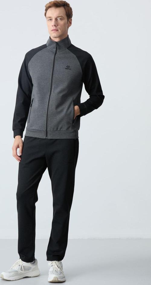 Antrasit - Siyah  Dik Yaka Çift Renk Rahat Form Klasik Paça Erkek Eşofman Takımı - 85113