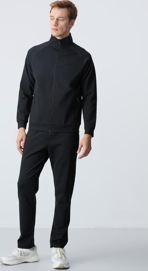 Siyah  Dik Yaka Çift Renk Rahat Form Klasik Paça Erkek Eşofman Takımı - 85113